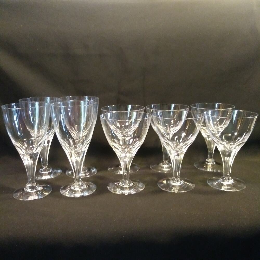 10 Pc Elegant Bubble Stem Cut Panel Crystal Glassware